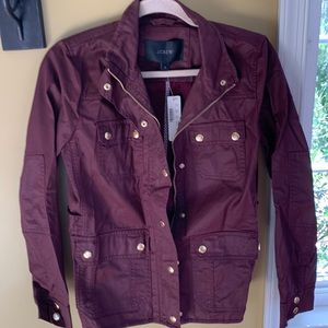 Timeless j crew resin-coated twill field jacket size xs, cranberry in color